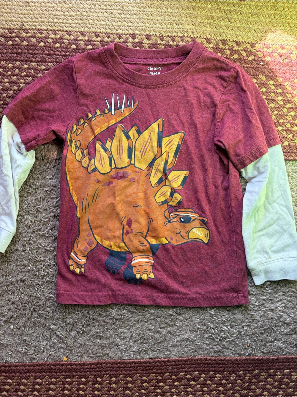 Carter's Maroon Long-Sleeve Tee with Orange Dino Graphic